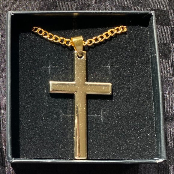 COPY - Gold Tone Stainless Steel Cross Necklace for Men and Women with gift bag - Picture 4 of 4